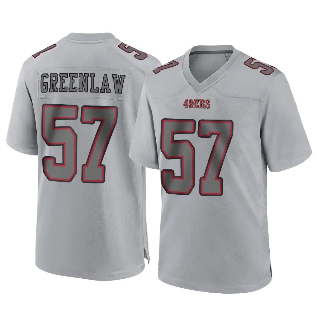 Rebec SF.49ers #57 Dre Greenlaw Player Gray Atmosphere Fashion Home Game Stitched Jerseys