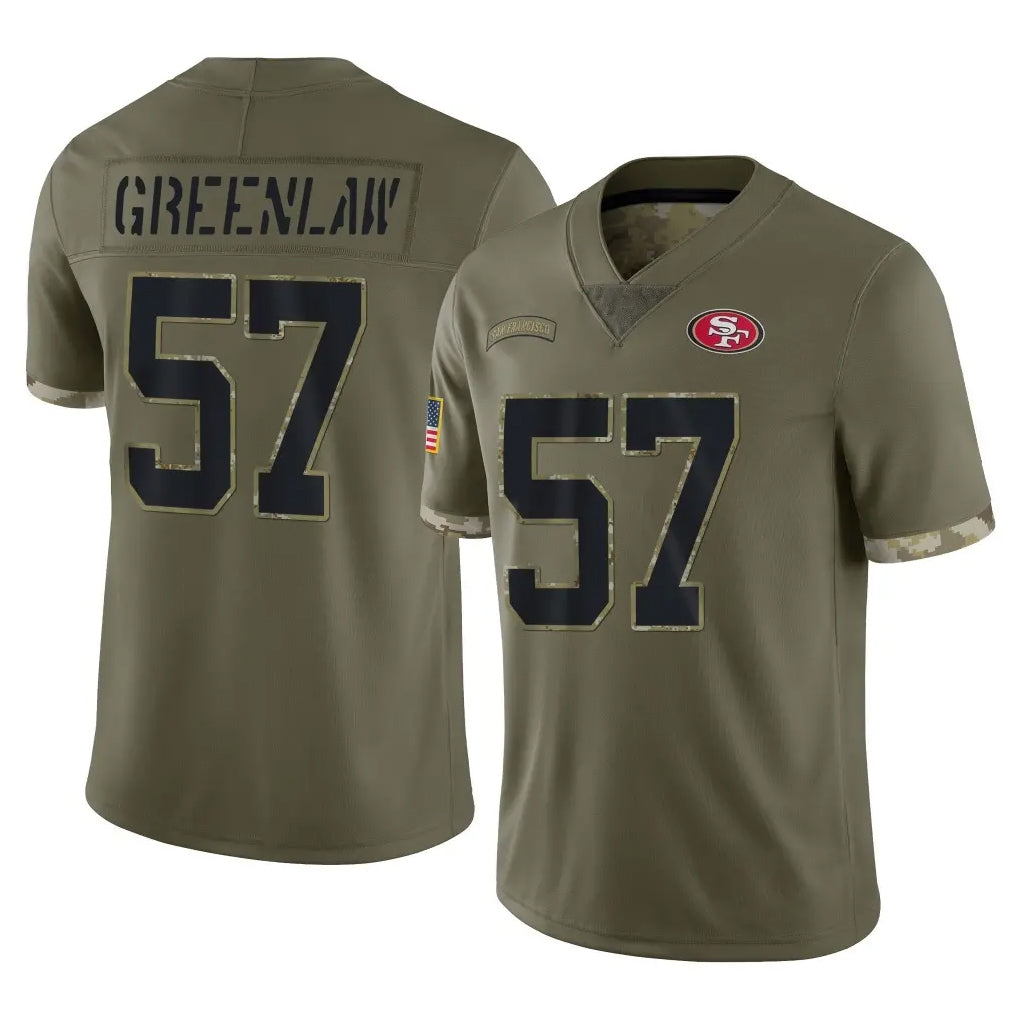 Rebec SF.49ers #57 Dre Greenlaw Player Olive Limited Salute To Service Home Game Stitched Jerseys