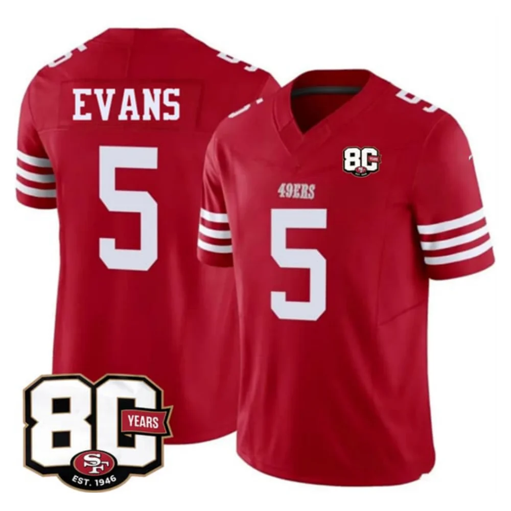 Rebec SF.49ers #5 Mike Evans Red 80th Anniversary Patch 2026 F.U.S.E. Vapor Limited Football Stitched Jersey