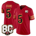 Rebec SF.49ers #5 Mike Evans Red Gold 80th Anniversary Patch Rivalries F.U.S.E. Vapor Limited Football Stitched Jersey