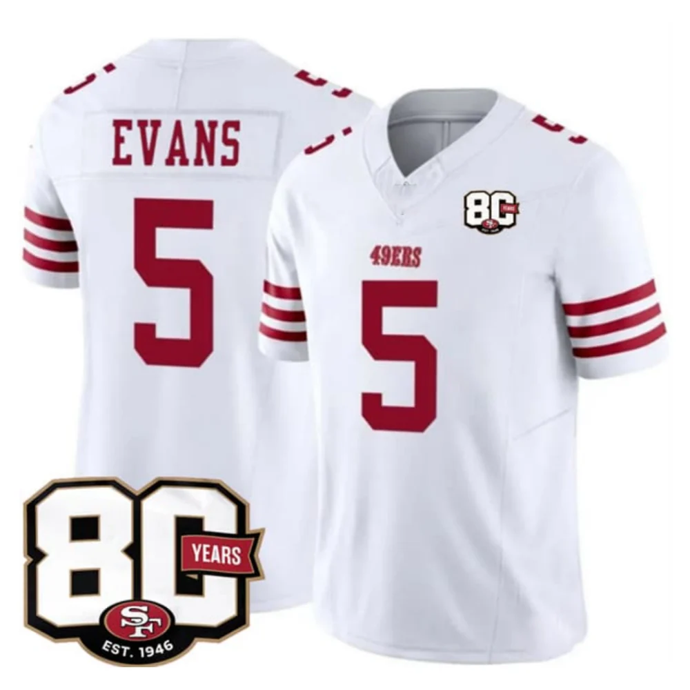 Rebec SF.49ers #5 Mike Evans White 80th Anniversary Patch 2026 F.U.S.E. Vapor Limited Football Stitched Jersey
