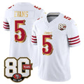 Rebec SF.49ers #5 Mike Evans White Gold 80th Anniversary Patch Rivalries F.U.S.E. Vapor Limited Football Stitched Jersey