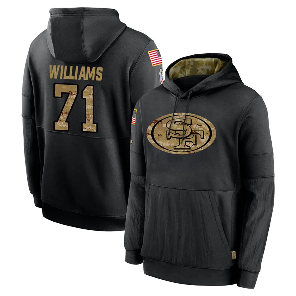 Rebec SF.49ers #71 Trent Williams Player Black Salute to Service Sideline Performance Pullover Hoodies Home Game Stitched Jerseys