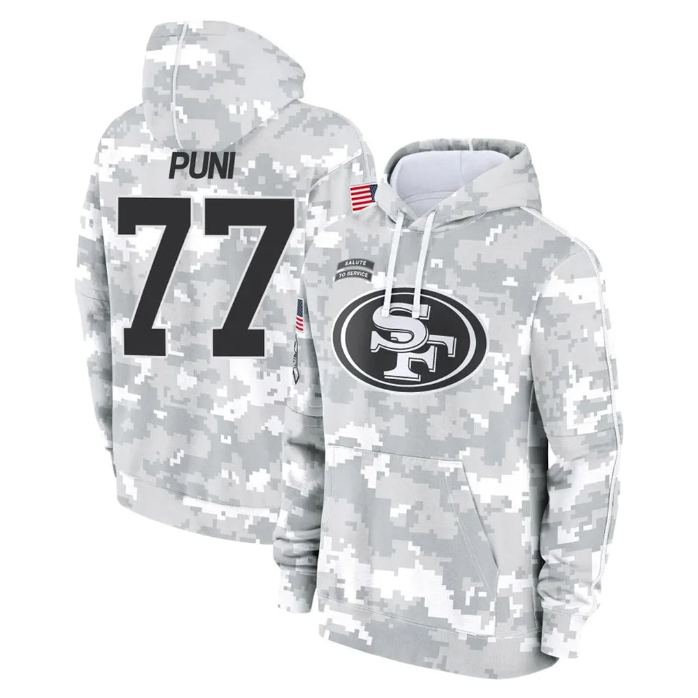 Rebec SF.49ers #77 Dominick Puni Player Arctic Camo Limited Salute to Service Pullover Hoodies Game Stitched Jerseys