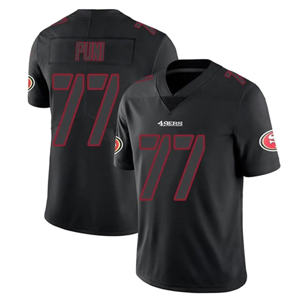 Rebec SF.49ers #77 Dominick Puni Player Black Impact Limited Home Game Stitched Jerseys
