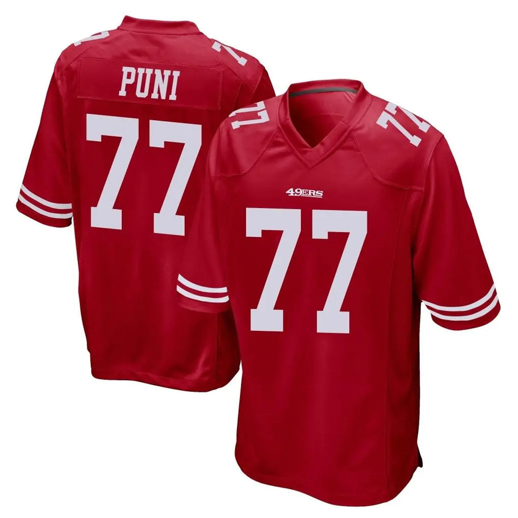 Rebec SF.49ers #77 Dominick Puni Player Red Home Game Stitched Jerseys