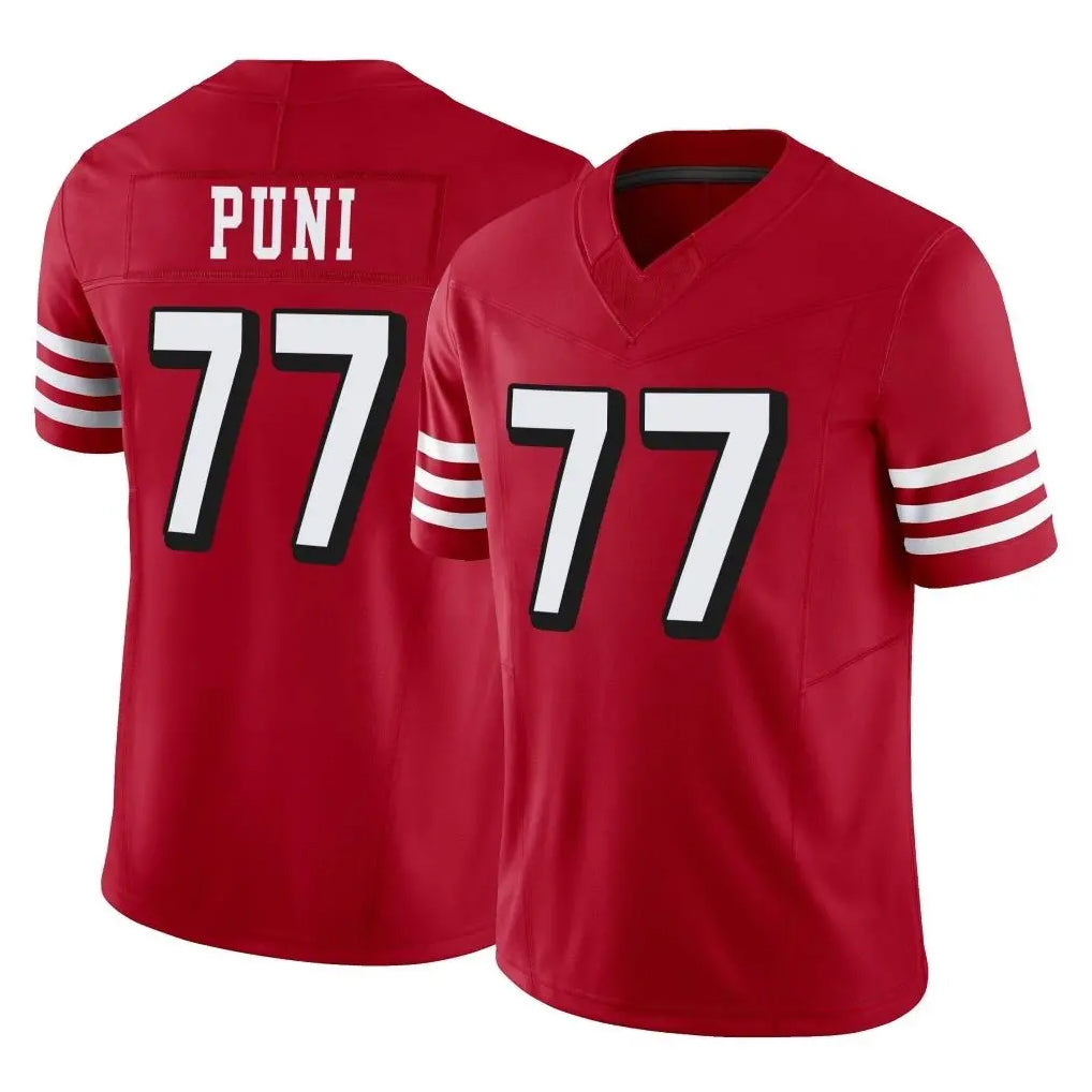 Rebec SF.49ers #77 Dominick Puni Player Red Limited Alternate Vapor F.U.S.E. Home Game Stitched Jerseys