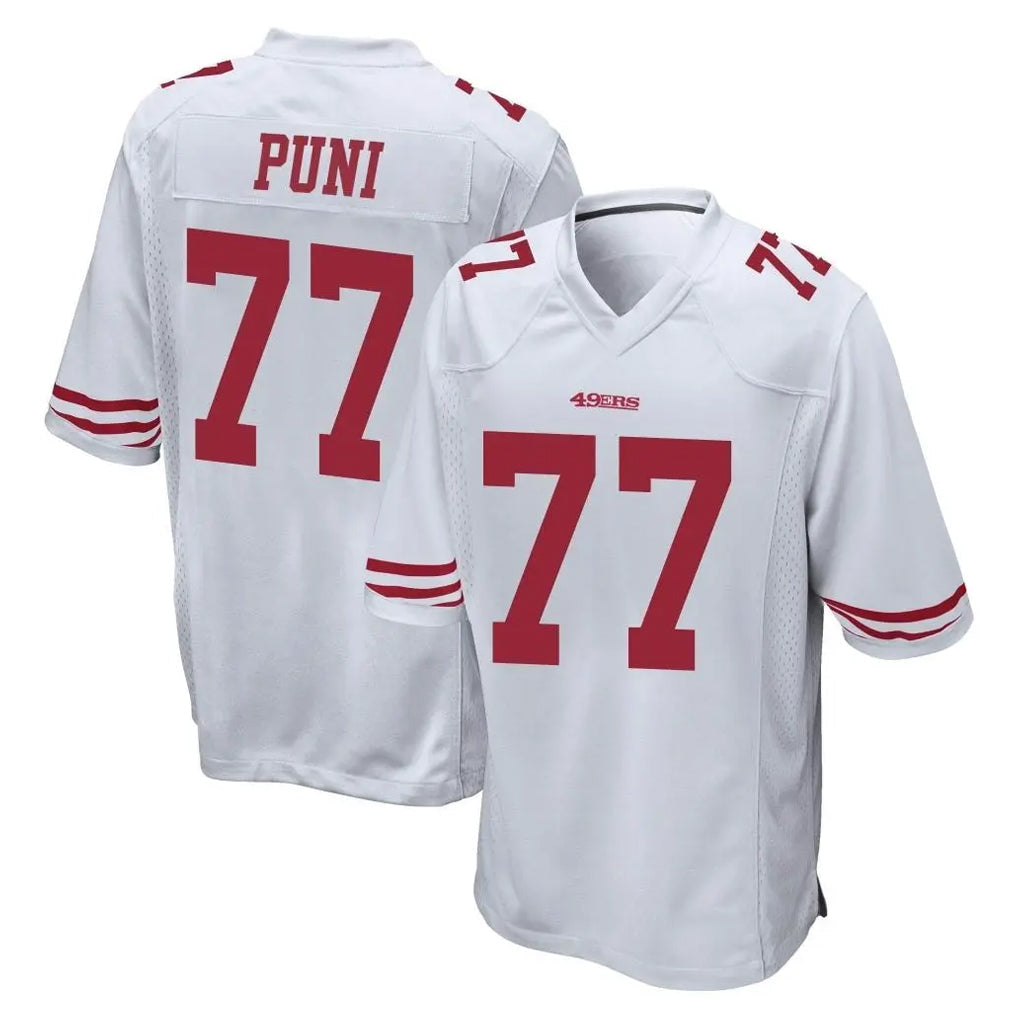 Rebec SF.49ers #77 Dominick Puni Player White Home Game Stitched Jerseys