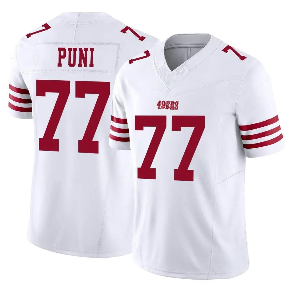 Rebec SF.49ers #77 Dominick Puni Player White Limited Vapor F.U.S.E. Home Game Stitched Jerseys