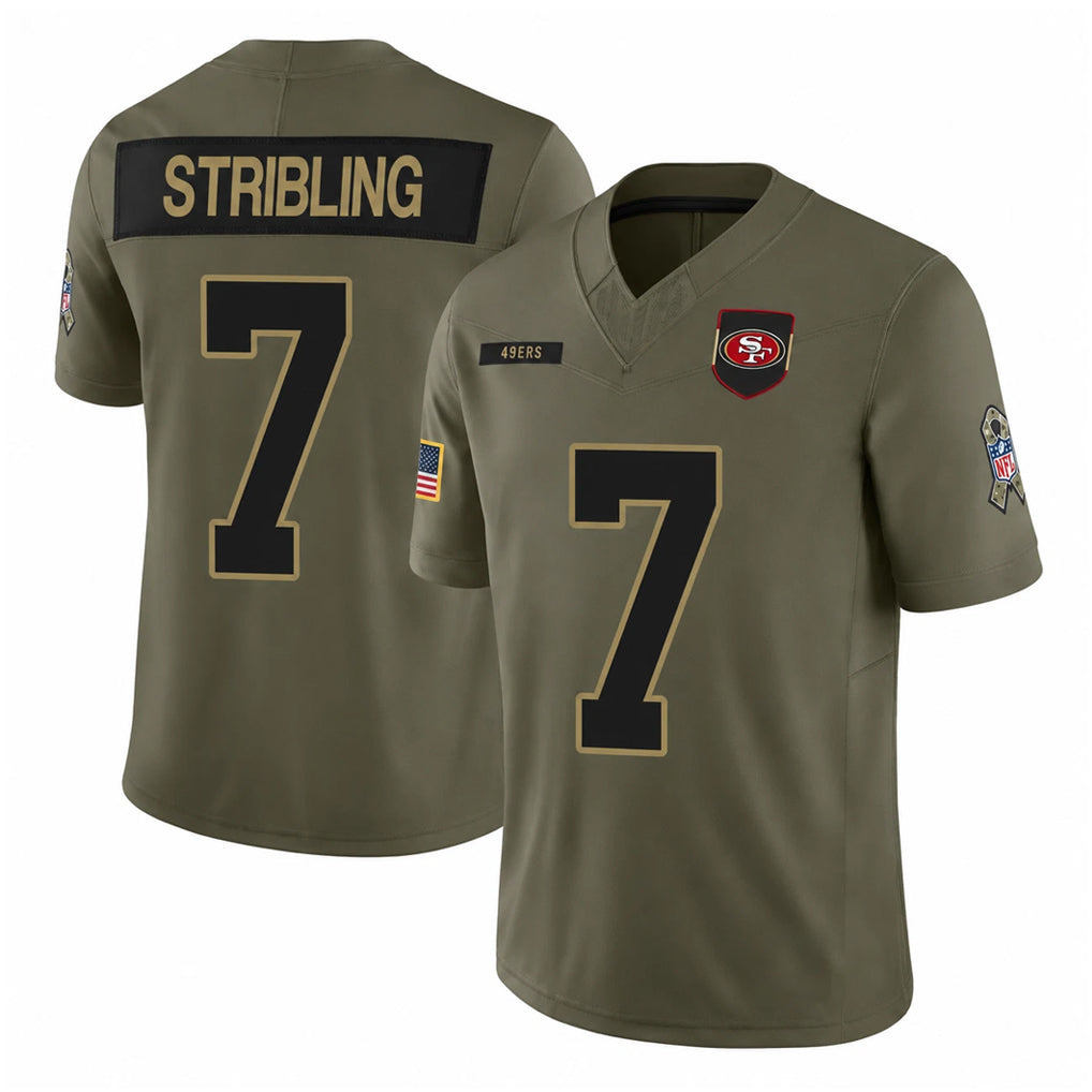 Rebec SF.49ers #7 De'Zhaun Stribling Player Olive 2025 Salute To Service Limited Home Game Stitched Jerseys
