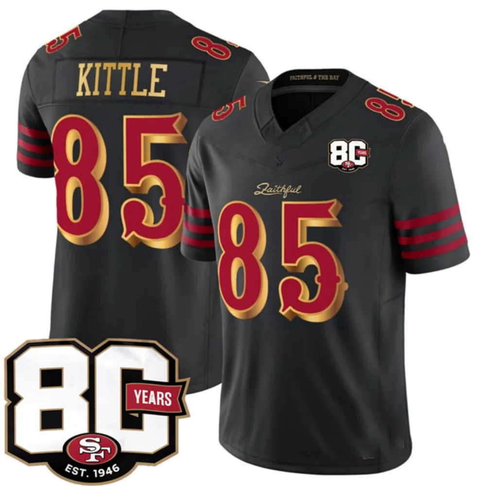 Rebec SF.49ers #85 George kittle Black 80th Anniversary Patch Rivalries F.U.S.E. Vapor Limited Football Stitched Jersey