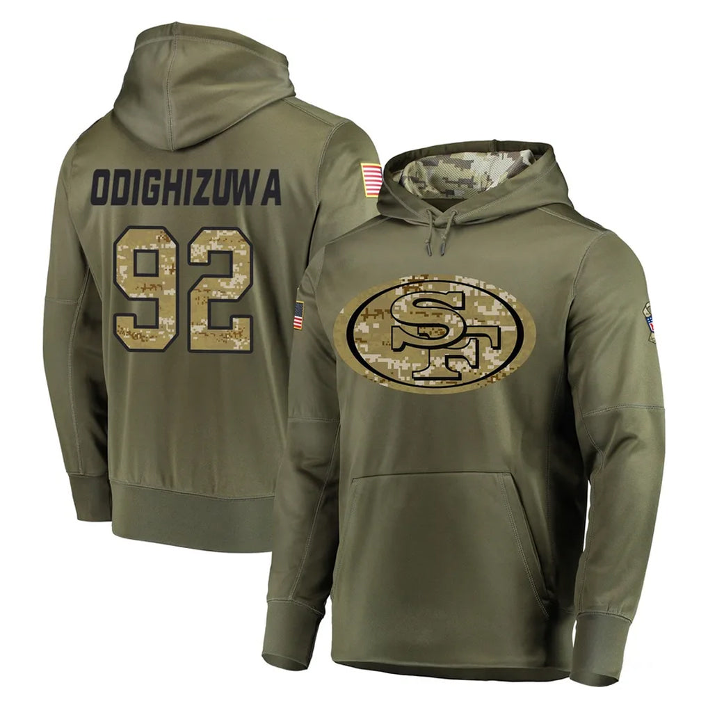 Rebec SF.49ers #92 Osa Odighizuwa Player Olive Salute to Service Pullover Hoodie Home Game Stitched Jerseys