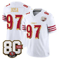 Rebec SF.49ers #97 Nick Bosa White Gold 80th Anniversary Patch Rivalries F.U.S.E. Vapor Limited Football Stitched Jersey