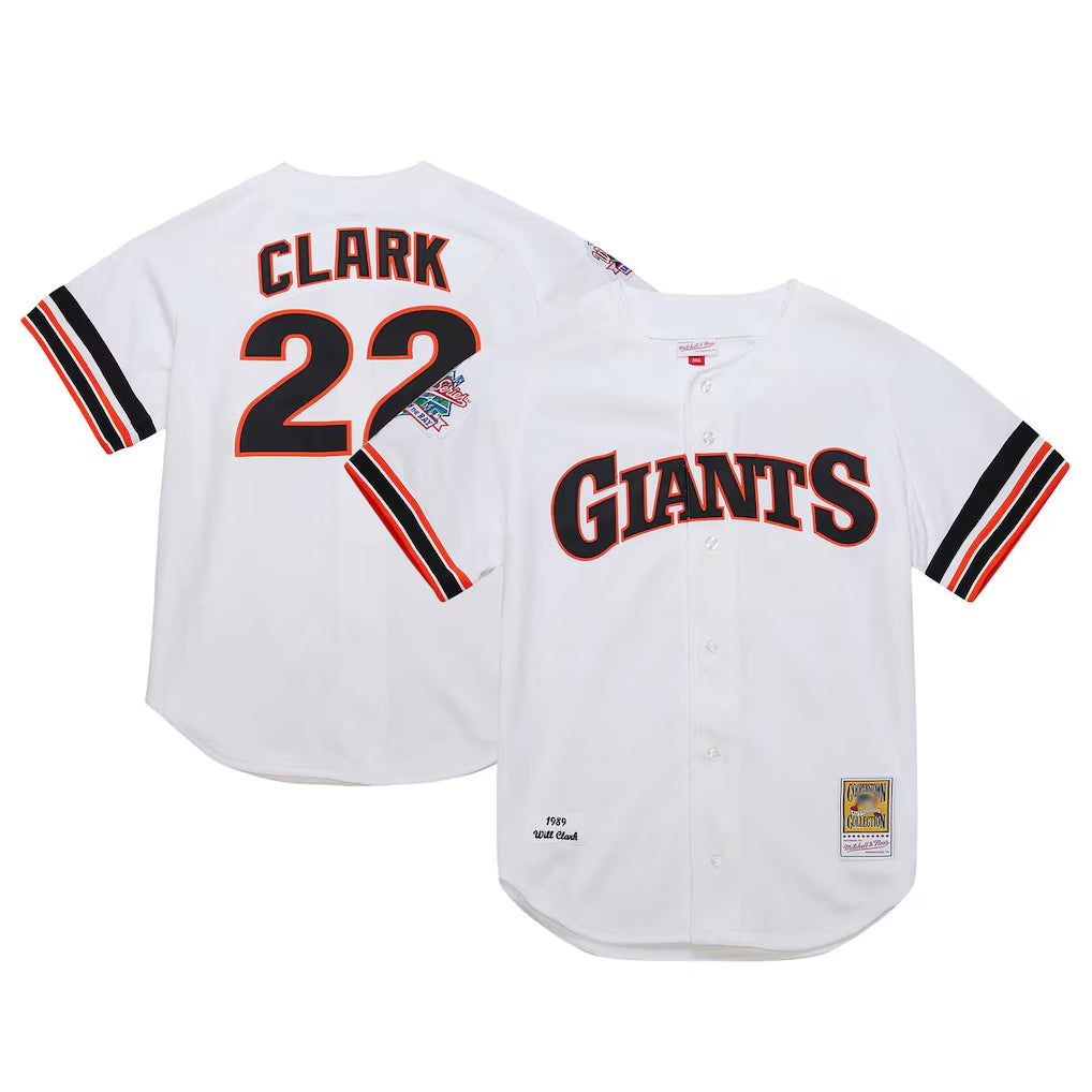 Rebec SF.Giants #22 Will Clark Player White Mitchell & Ness Cooperstown Collection 1989 Limited Stitched Jerseys