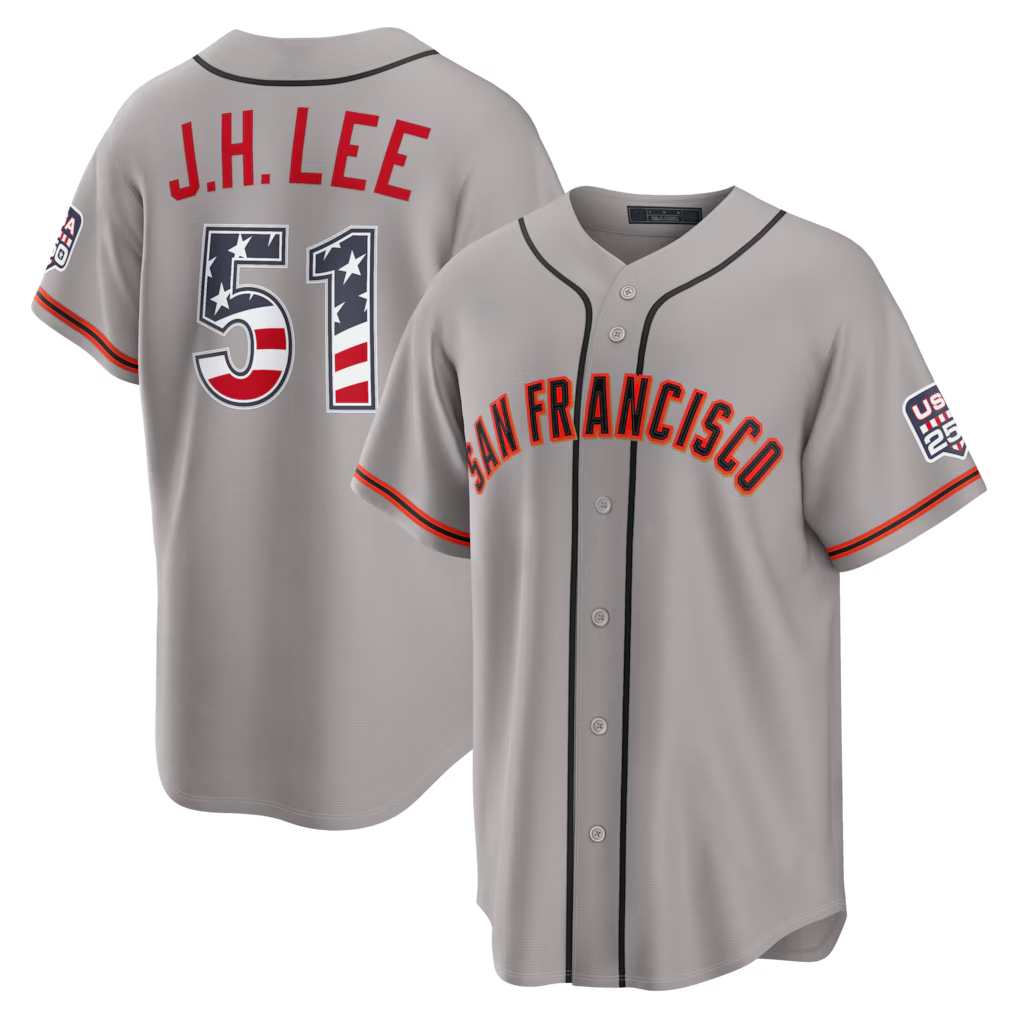 Rebec SF.Giants #51 Jung Hoo Lee Gray USA 250 Fourth of July Road Stadium Jersey