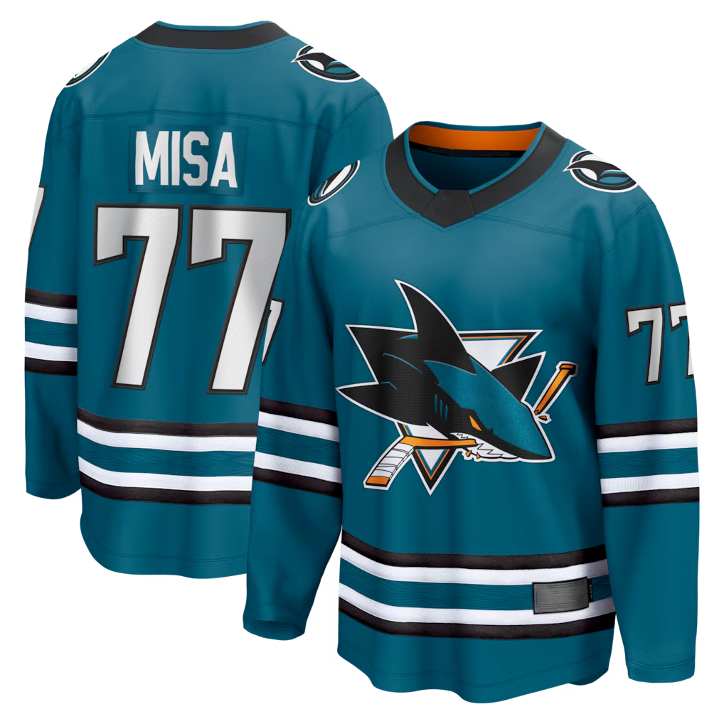 Rebec SJ.Sharks #77 Michael Misa Teal Breakaway Jerseys