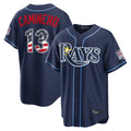 Rebec T.Bay Rays #13 Junior Caminero Player Navy USA 250 Fourth of July Limited Home Game Stitched Jerseys