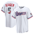 Rebec T.Rangers #5 Corey Seager USA 250 Fourth of July Home Stadium Jersey - White