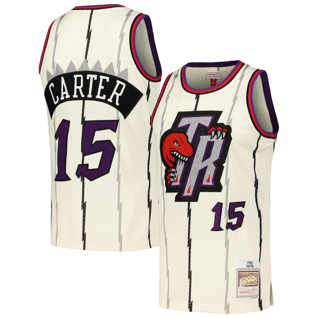 Rebec T.Raptors #15 Vince Carter Mitchell & Ness Cream Chainstitch Swingman Jerseys