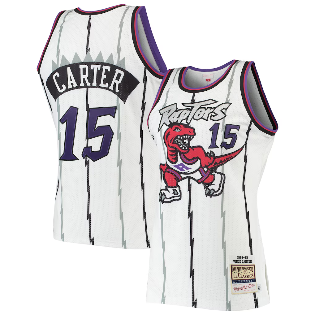 Rebec T.Raptors #15 Vince Carter Mitchell & Ness White 199899 Hardwood Classics Authentic Jerseys