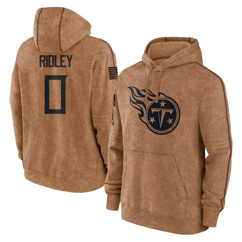 Rebec T.Titans #0 Calvin Ridley Player Brown Salute To Service Club Pullover Hoodies Home Game Stitched Jerseys