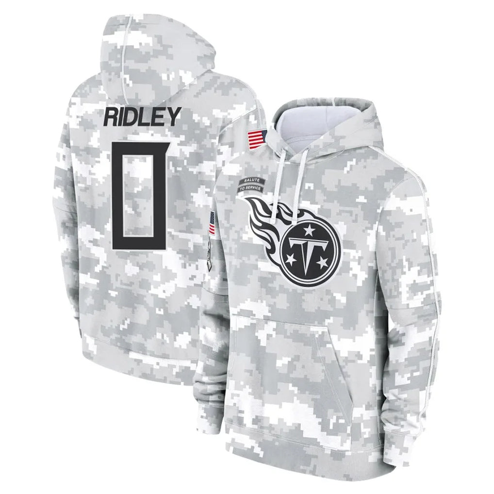 Rebec T.Titans #0 Calvin Ridley Player Camo Arctic Salute to Service Pullover Hoodies Home Game Stitched Jerseys