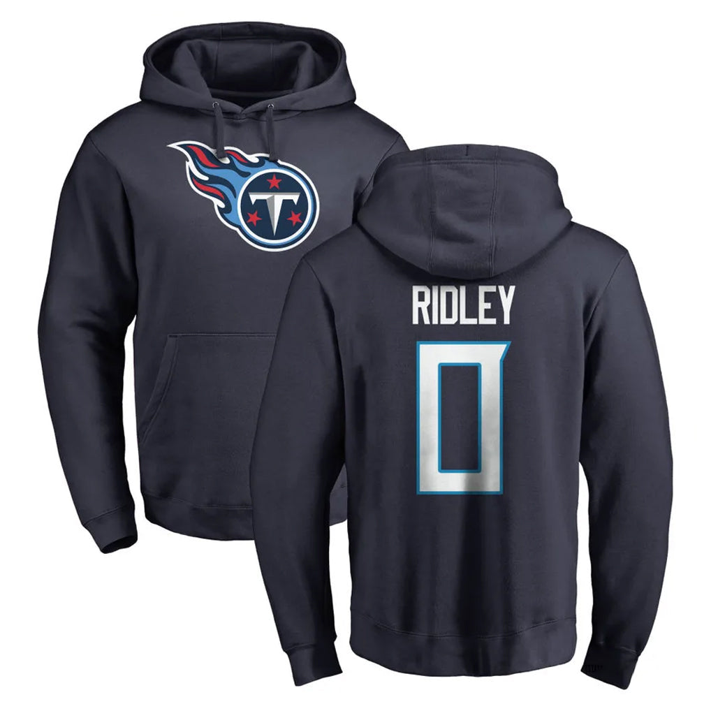 Rebec T.Titans #0 Calvin Ridley Player Navy Logo Pullover Hoodies Home Game Stitched Jerseys