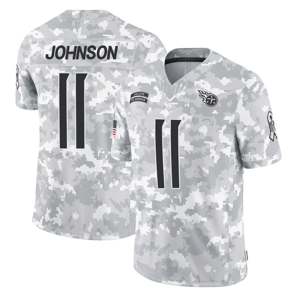 Rebec T.Titans #11 Jermaine Johnson II Player Arctic Camo Limited Salute to Service Home Game Stitched Jerseys