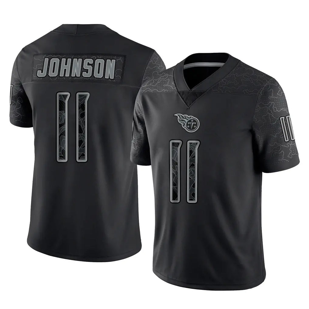 Rebec T.Titans #11 Jermaine Johnson II Player Black Limited Reflective Home Game Stitched Jerseys