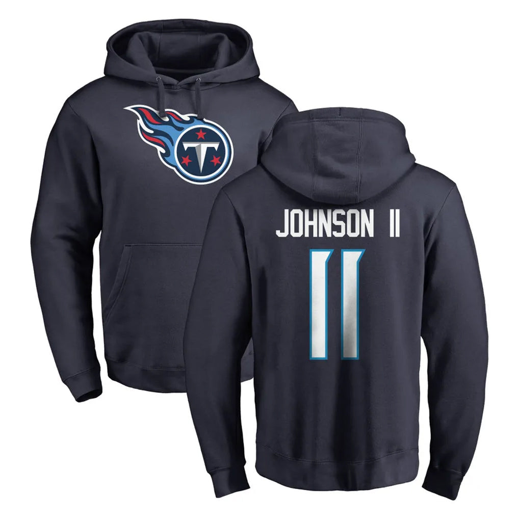 Rebec T.Titans #11 Jermaine Johnson II Player Navy Logo Pullover Hoodies Home Game Stitched Jerseys