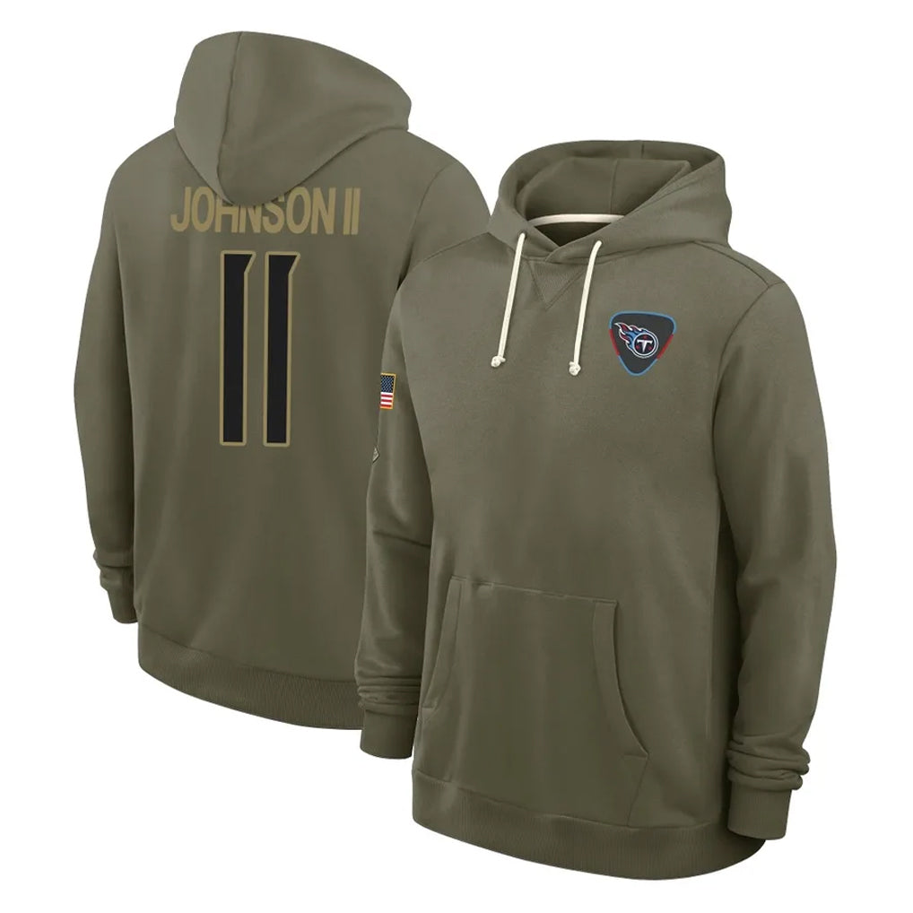 Rebec T.Titans #11 Jermaine Johnson II Player Olive Salute to Service Hoodies Home Game Stitched Jerseys
