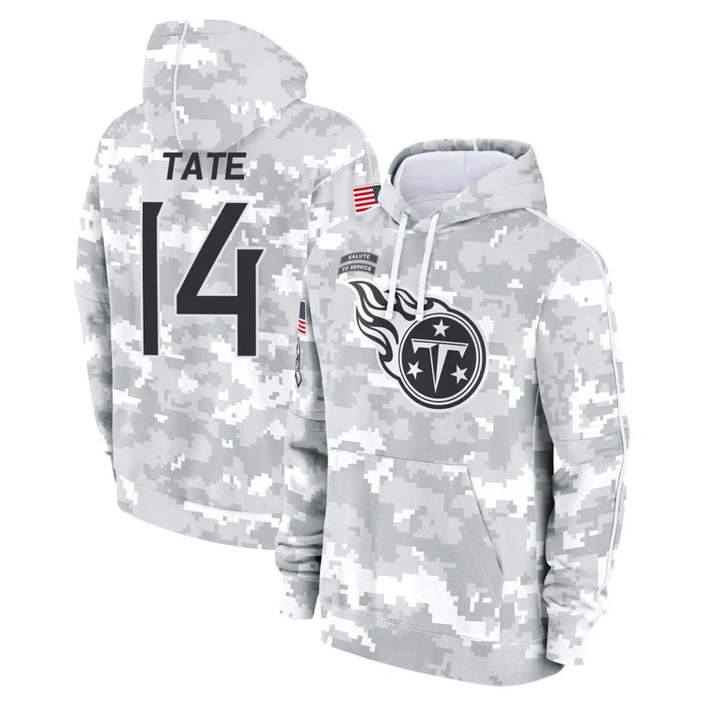 Rebec T.Titans #14 Carnell Tate Player Camo Arctic Salute to Service Pullover Hoodies Home Game Stitched Jerseys