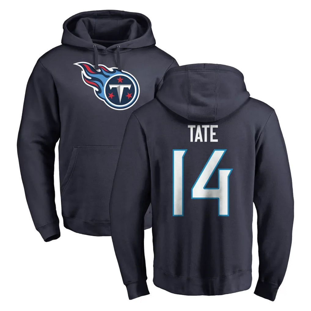 Rebec T.Titans #14 Carnell Tate Player Navy Logo Pullover Hoodies Home Game Stitched Jerseys