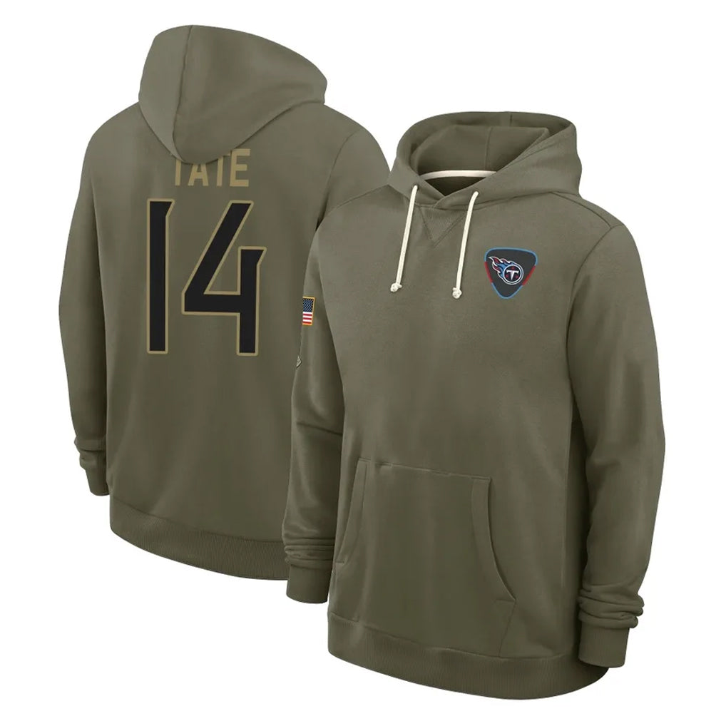 Rebec T.Titans #14 Carnell Tate Player Olive Salute to Service Hoodies Home Game Stitched Jerseys