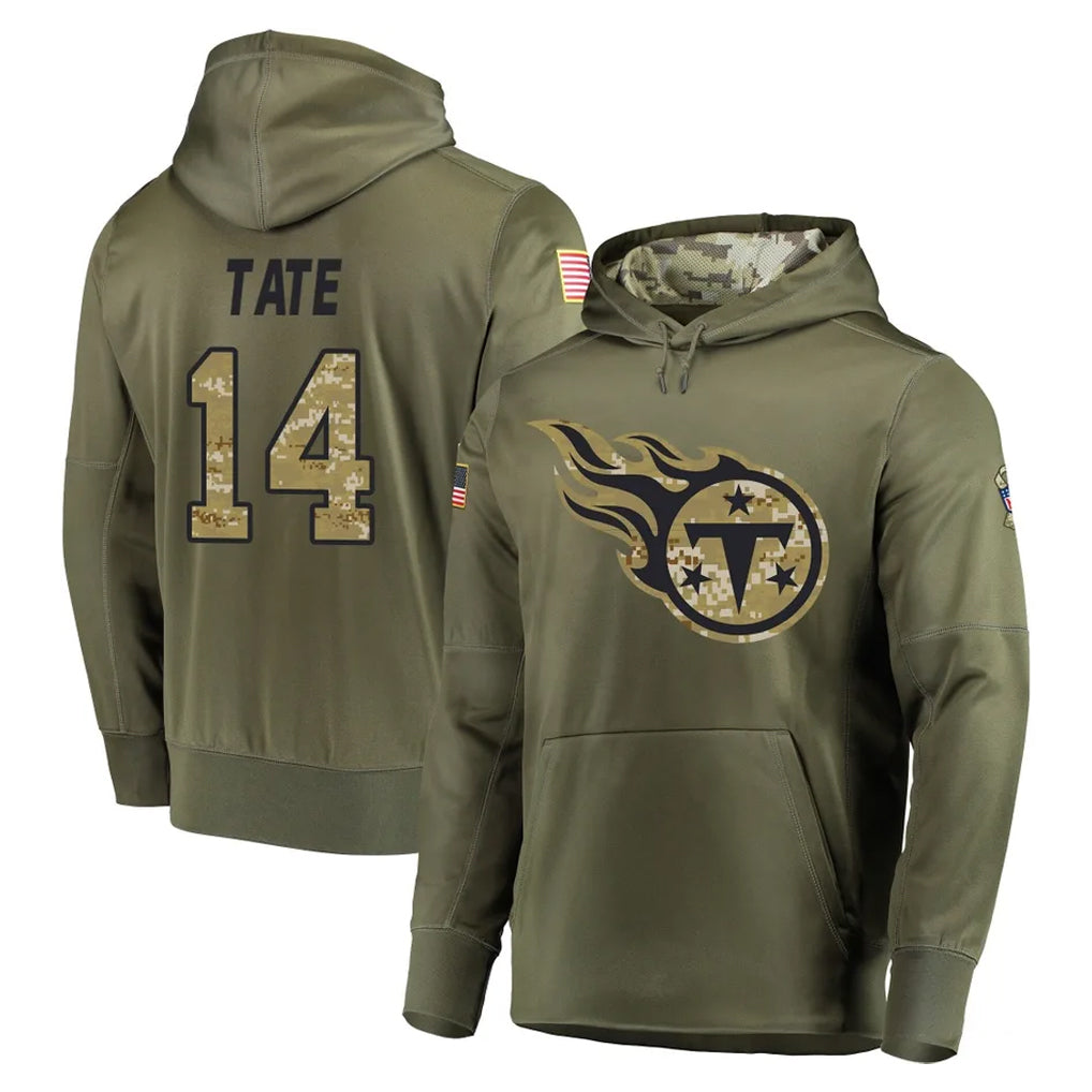 Rebec T.Titans #14 Carnell Tate Player Olive Salute to Service Pullover Hoodies Home Game Stitched Jerseys
