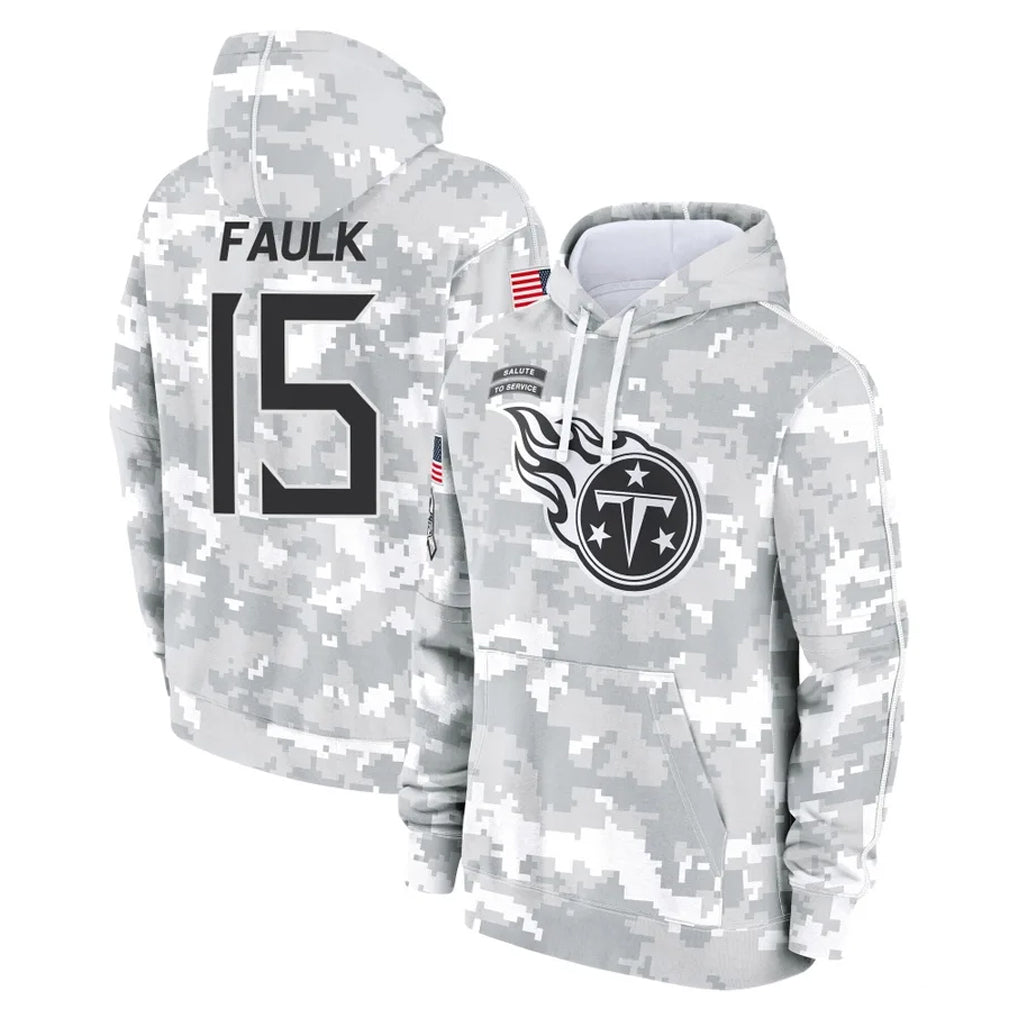 Rebec T.Titans #15 Keldric Faulk Player Camo Arctic Salute to Service Pullover Hoodies Home Game Stitched Jerseys