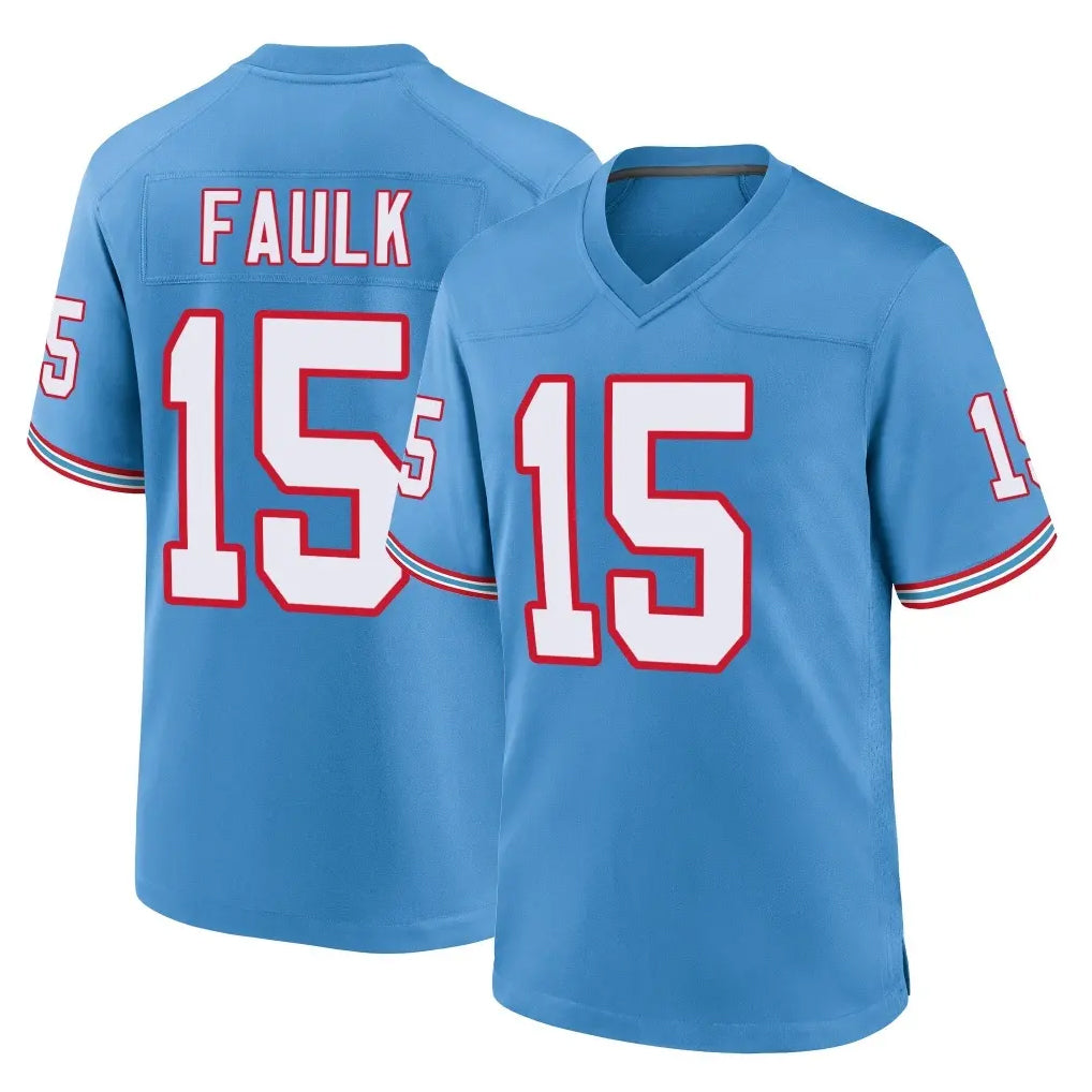 Rebec T.Titans #15 Keldric Faulk Player Light Blue Oilers Throwback Home Game Stitched Jerseys