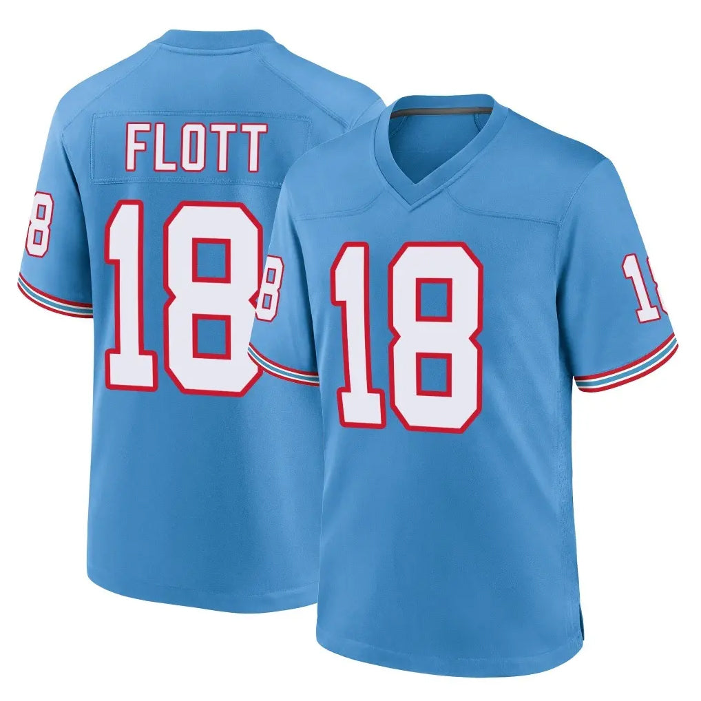 Rebec T.Titans #18 Cor'Dale Flott Player Light Blue Oilers Throwback Home Game Stitched Jerseys