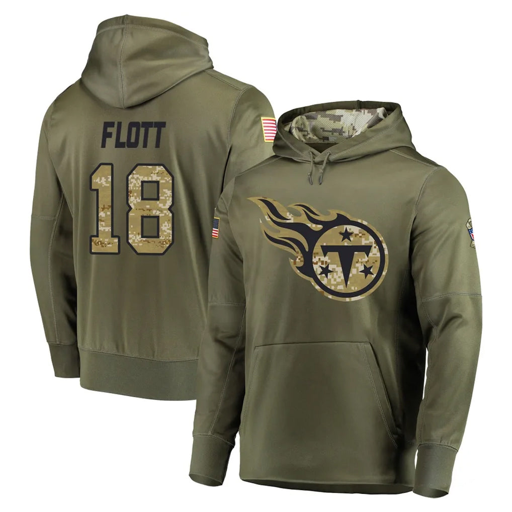 Rebec T.Titans #18 Cor'Dale Flott Player Olive Salute to Service Pullover Hoodies Home Game Stitched Jerseys
