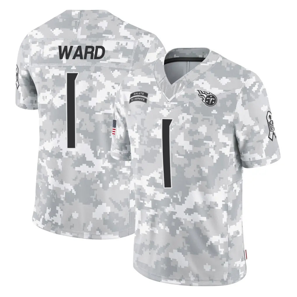 Rebec T.Titans #1 Cam Ward Player Arctic Camo Limited Salute to Service Home Game Stitched Jerseys