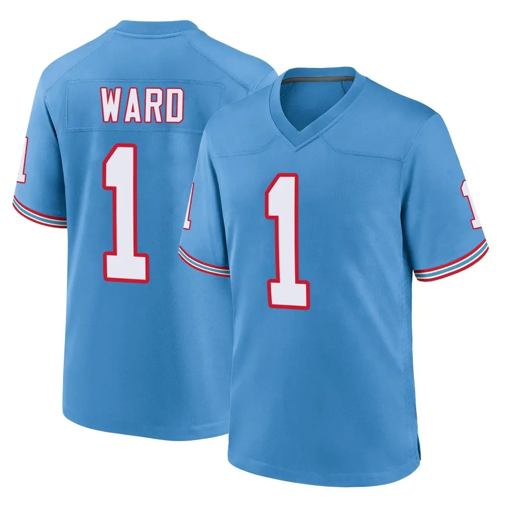 Rebec T.Titans #1 Cam Ward Player Light Blue Oilers Throwback Home Game Stitched Jerseys