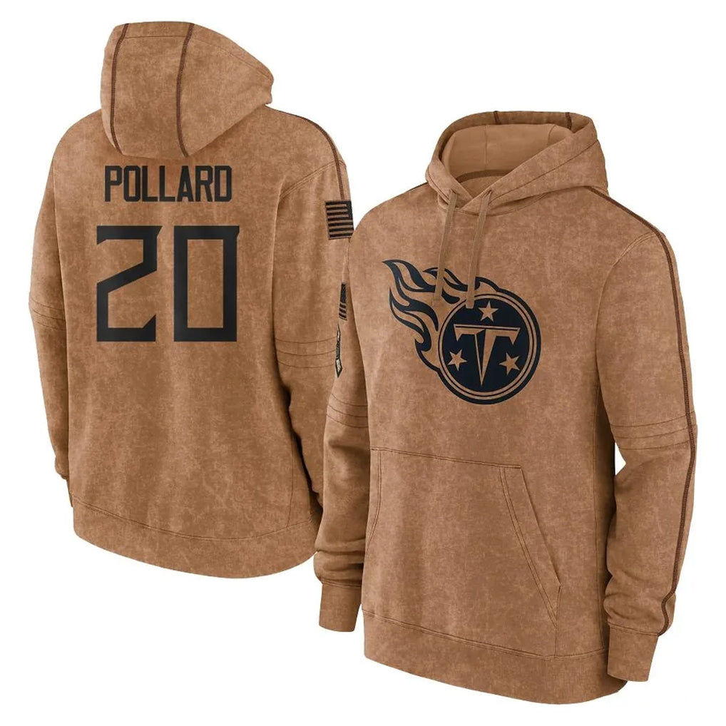Rebec T.Titans #20 Tony Pollard Player Brown Salute To Service Club Pullover Hoodies Home Game Stitched Jerseys