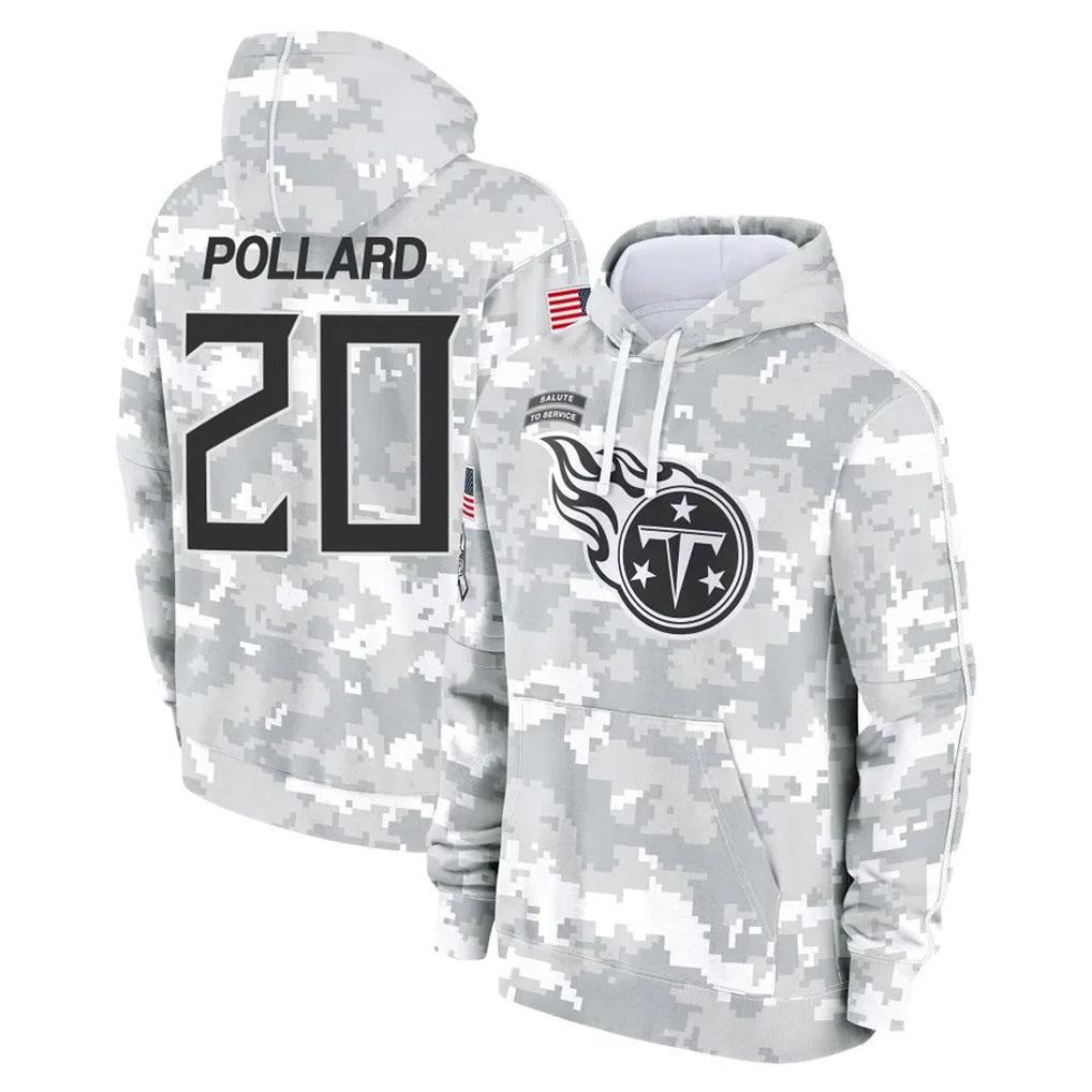 Rebec T.Titans #20 Tony Pollard Player Camo Arctic Salute to Service Pullover Hoodies Home Game Stitched Jerseys