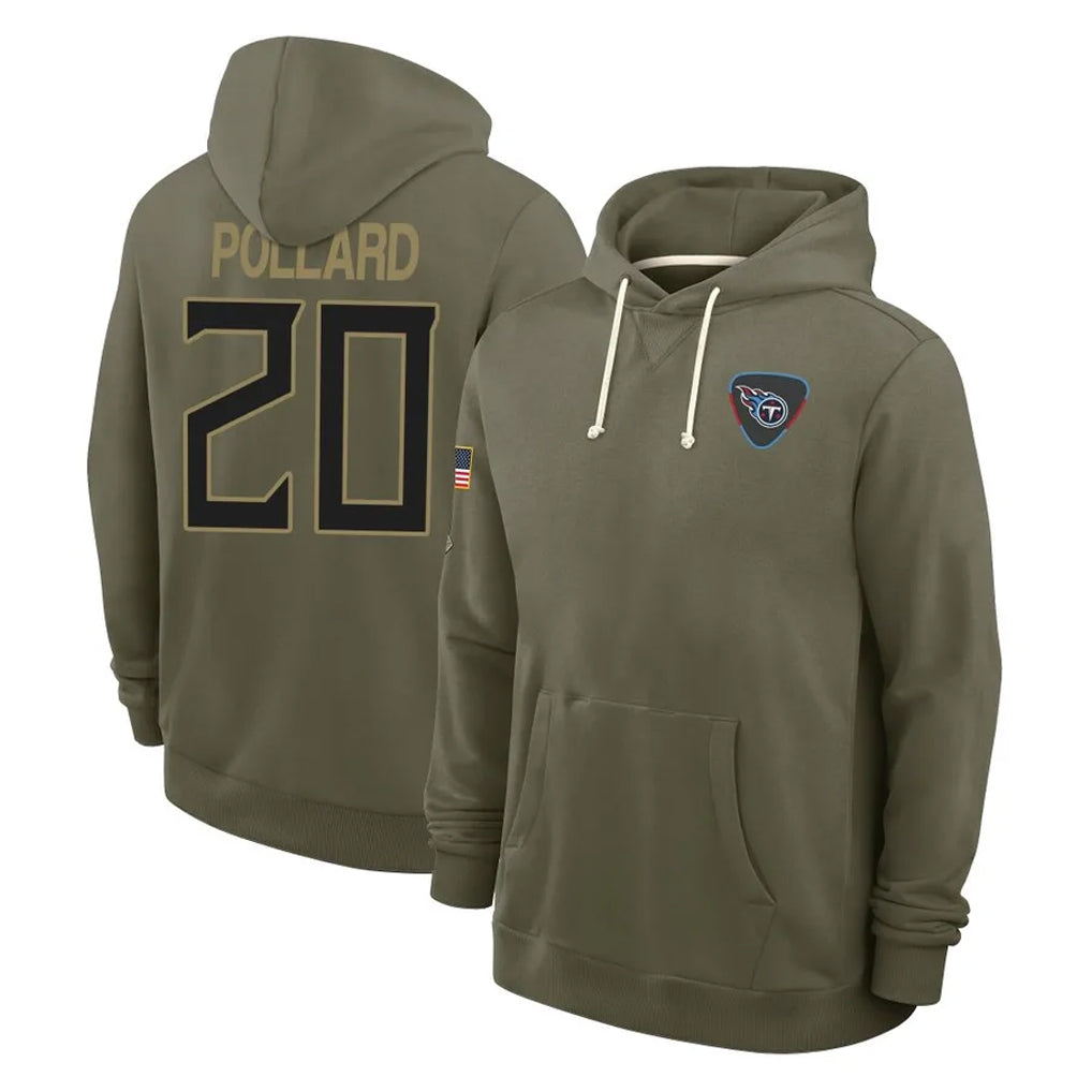 Rebec T.Titans #20 Tony Pollard Player Olive Salute to Service Hoodies Home Game Stitched Jerseys