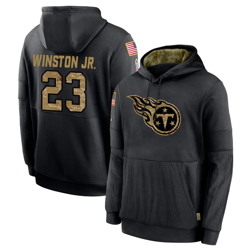 Rebec T.Titans #23 Kevin Winston Jr. Player Black Salute to Service Sideline Performance Pullover Hoodies Home Game Stitched Jerseys