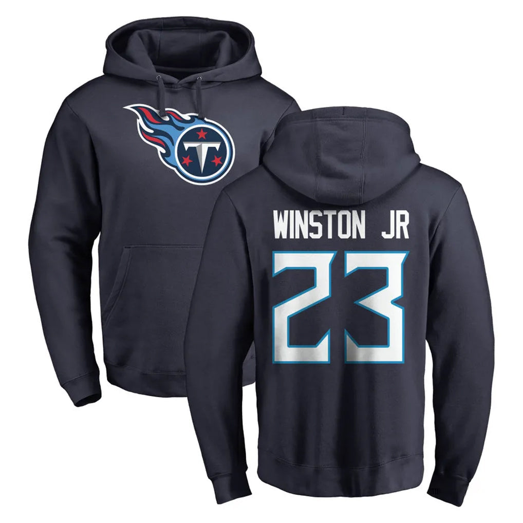 Rebec T.Titans #23 Kevin Winston Jr. Player Navy Logo Pullover Hoodies Home Game Stitched Jerseys