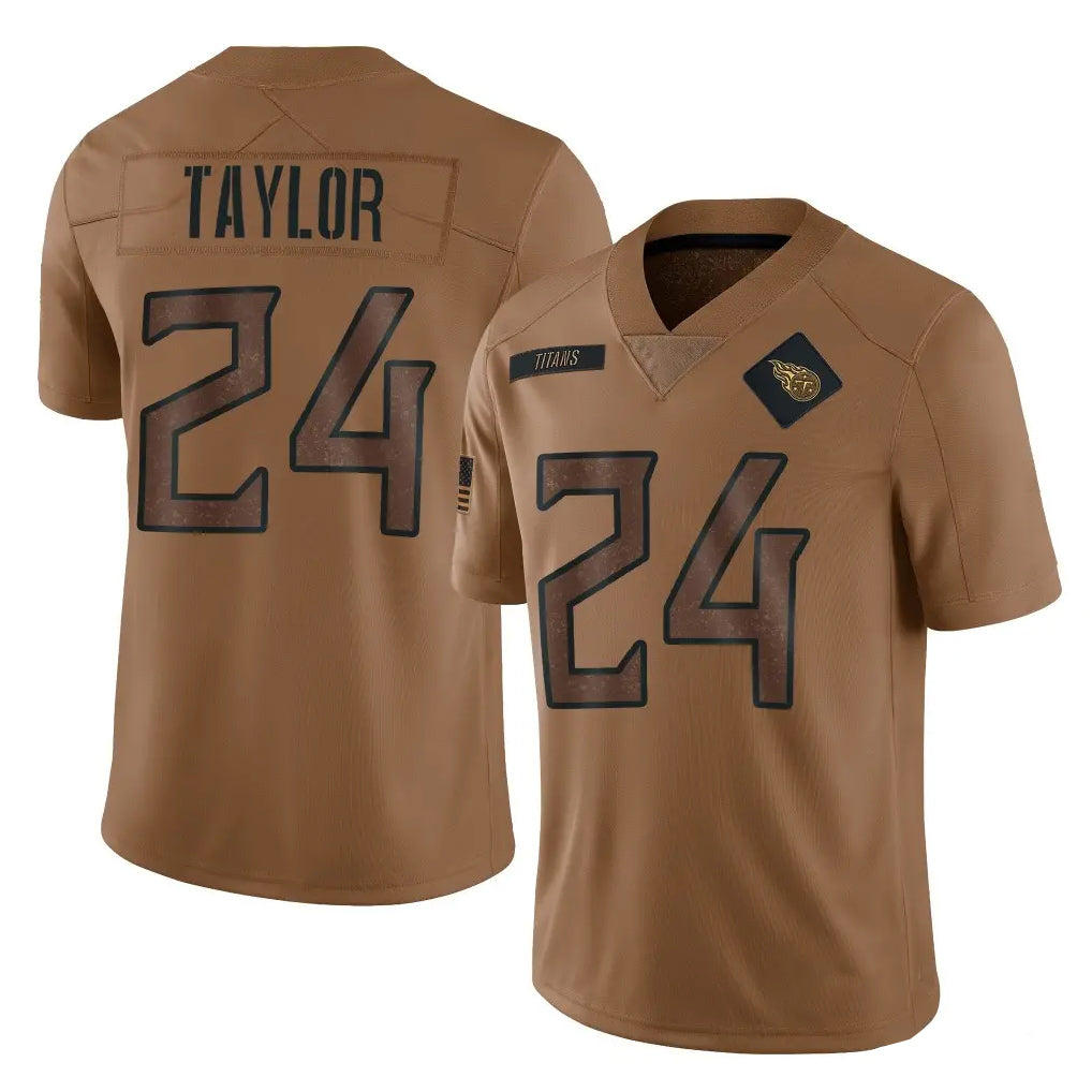 Rebec T.Titans #24 Alontae Taylor Player Brown Salute To Service Club Pullover Hoodies Home Game Stitched Jerseys