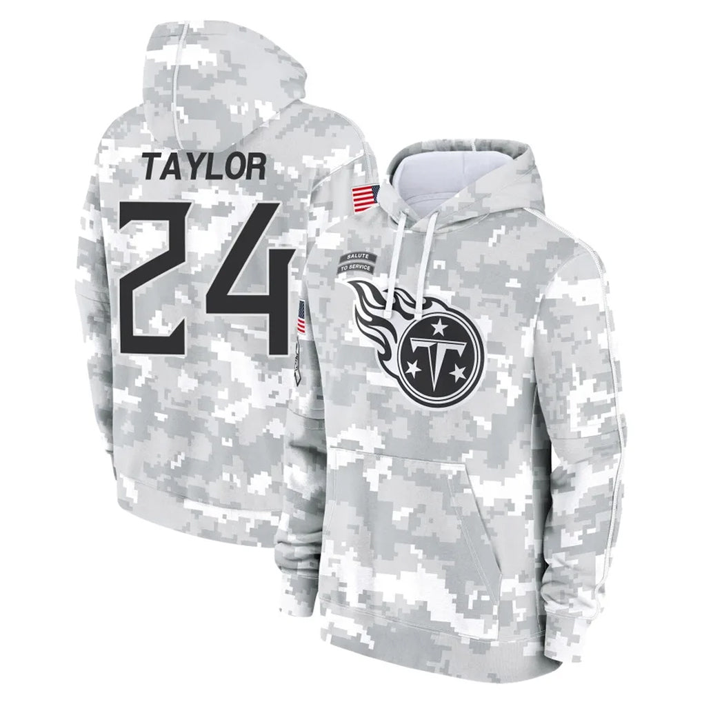 Rebec T.Titans #24 Alontae Taylor Player Camo Arctic Salute to Service Pullover Hoodies Home Game Stitched Jerseys