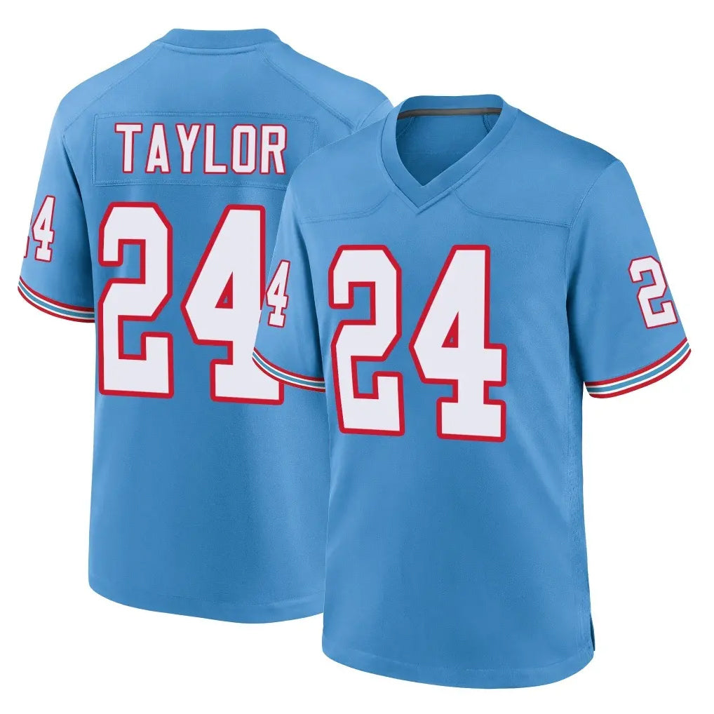Rebec T.Titans #24 Alontae Taylor Player Light Blue Oilers Throwback Home Game Stitched Jerseys