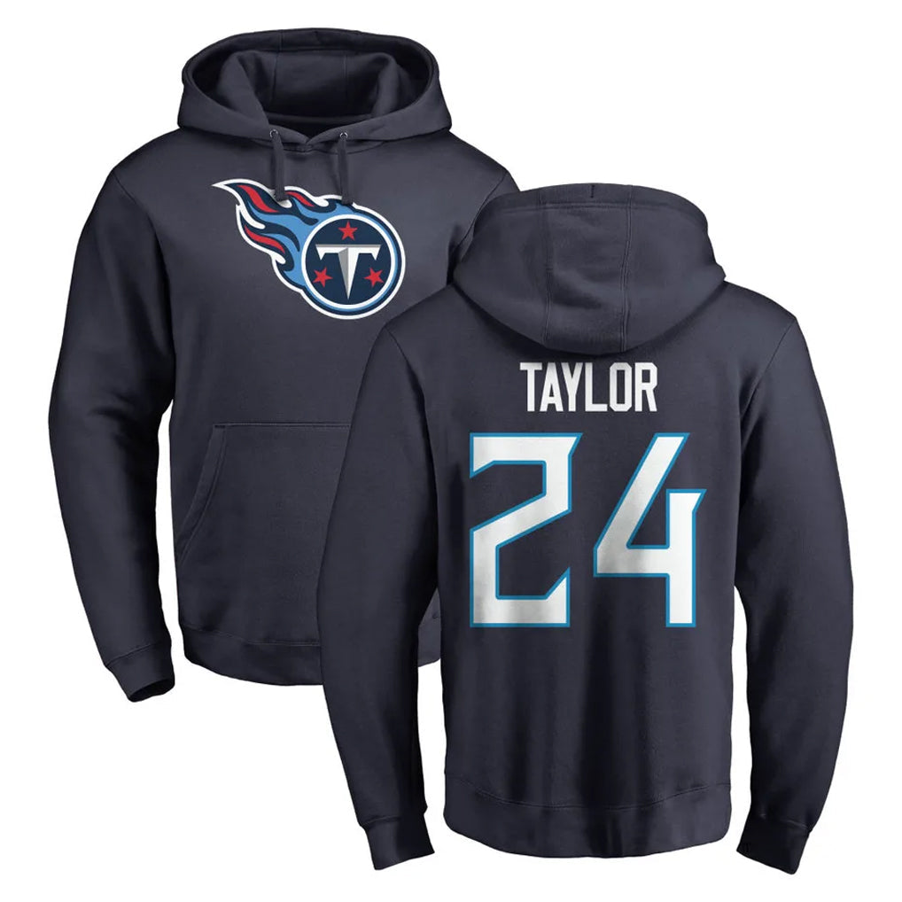 Rebec T.Titans #24 Alontae Taylor Player Navy Logo Pullover Hoodies Home Game Stitched Jerseys